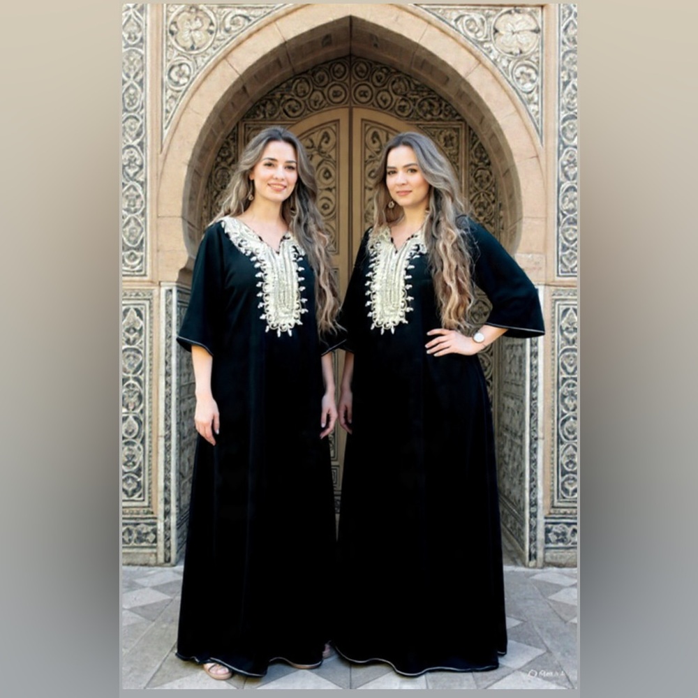 Authentic Moroccan Caftan Long Black w/ Gold Embroidery